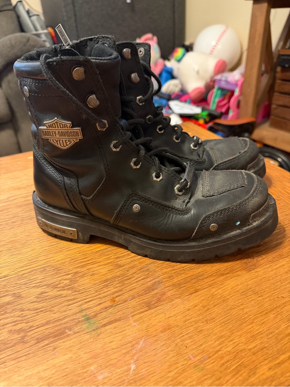 Harley-Davidson Black Leather Lace-Up Motorcycle Boots